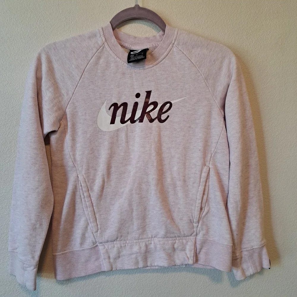 Nike Girls Sportswear Heritage Crewneck Sweatshirt Pink Heather Logo Size M